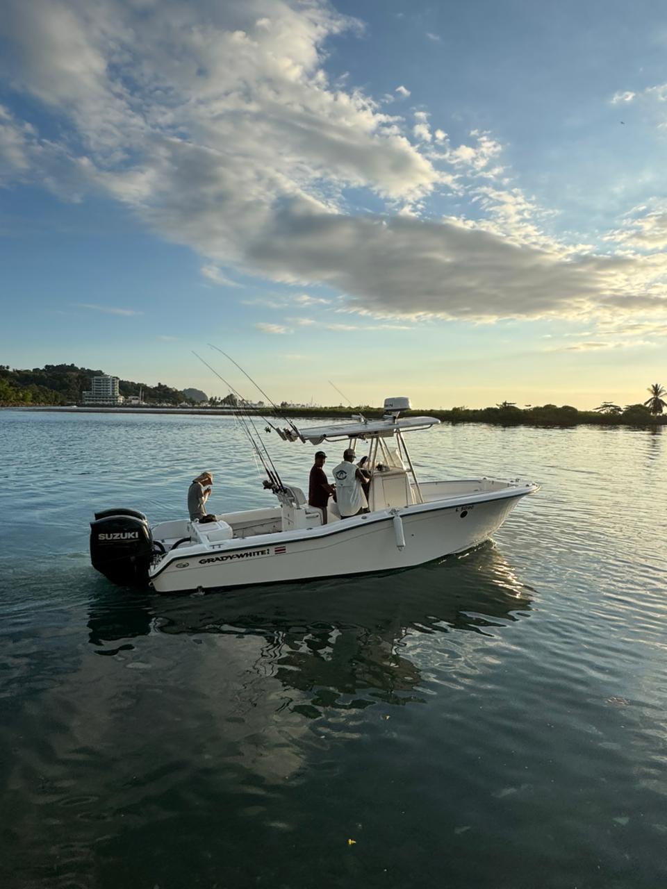 Grady-White at sunset in Quepos harbor